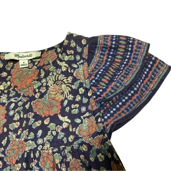 Madewell Women’s Story Top in Fan Floral Mix Size 6 Peasant Blouse Bohemian - Picture 8 of 14